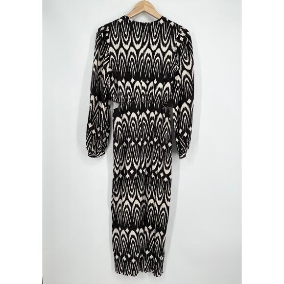 ZARA Cut-Out Printed Dress Long Balloon Sleeve Midi Maxi Dress Geometric Black - Picture 11 of 16